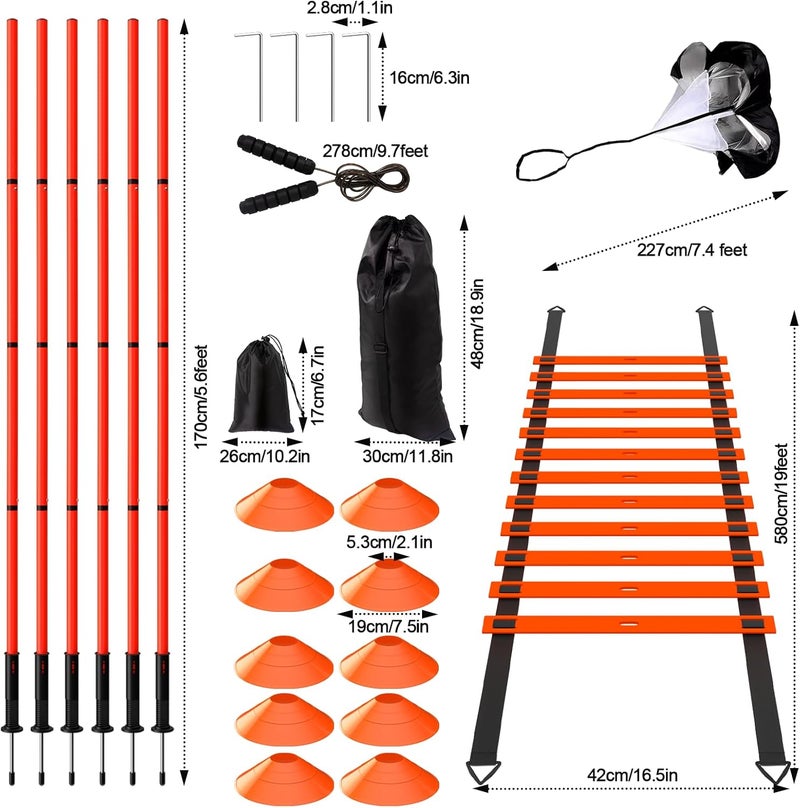 Supvision 24Pcs Soccer Agility Training Equipment Set Ultimate Agility Poles Cones Ladder More for Quick Assembly and Easy Portability Suitable for All Skill Levels Enhance Speed Agility Training - Image 2